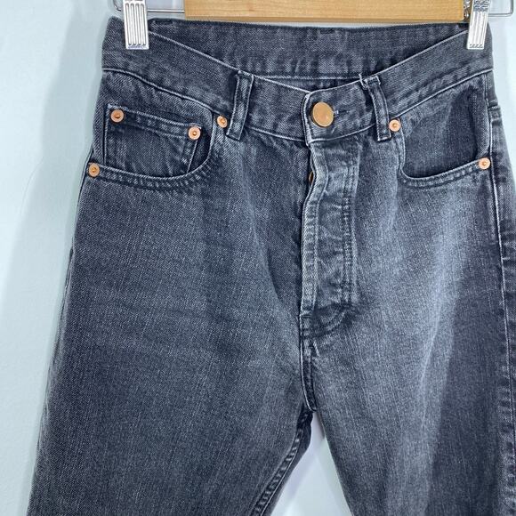 ASOS Black Denim Button Fly High Rise Jeans Straight Women 25 Grunge Cotton - Picture 4 of 7